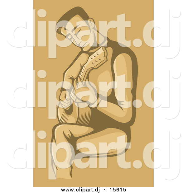 Vector Clipart of a Guitarist Strumming in Brown