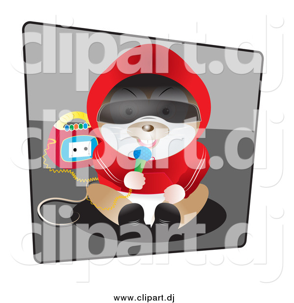Vector Clipart of a Hamster in Clothes, Sitting and Singing into a Microphone with a Boombox