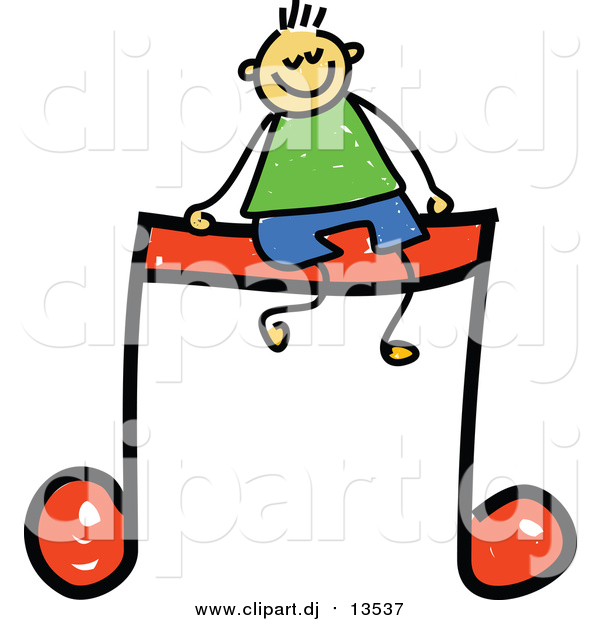 Vector Clipart of a Happy Boy Sitting on a Music Note