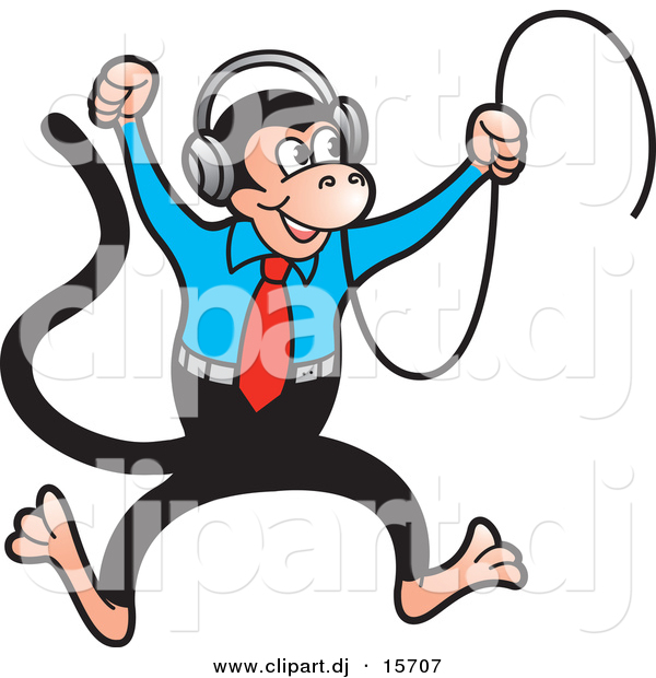 Vector Clipart of a Happy Cartoon Monkey Dancing to Music in His Headphones