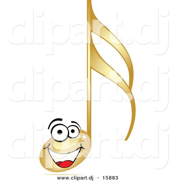 Vector Clipart of a Happy Gold Cartoon Music Note Smiling