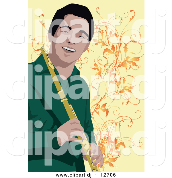 Vector Clipart of a Happy Male Flute Player