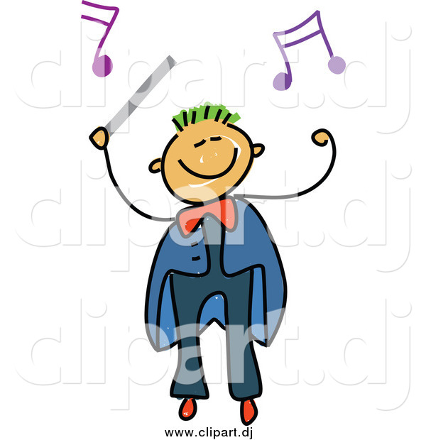 Vector Clipart of a Happy Stick Boy Conductor