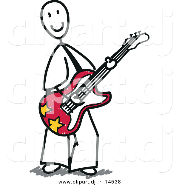 Vector Clipart of a Happy Stick Figure Guitarist Playing Tunes