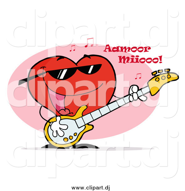 Vector Clipart of a Heart Character with Music Notes, Singing and Playing a Guitar