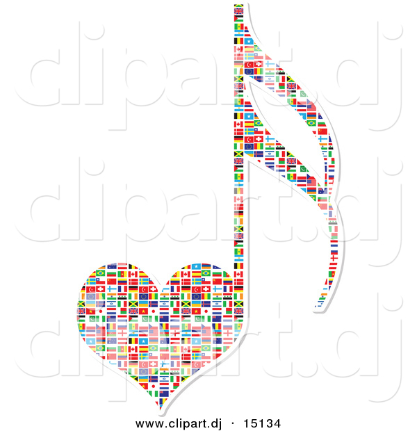 Vector Clipart of a Heart Shaped Love Music Note with National Flags