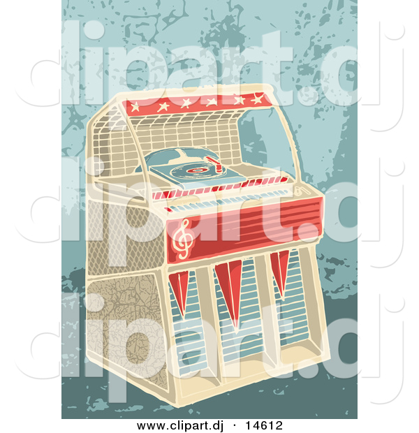 Vector Clipart of a Jukebox on a Grunge Green Background - Retro Style