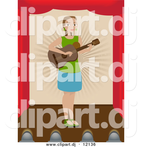 Vector Clipart of a Lady Playing a Guitar on a Stage