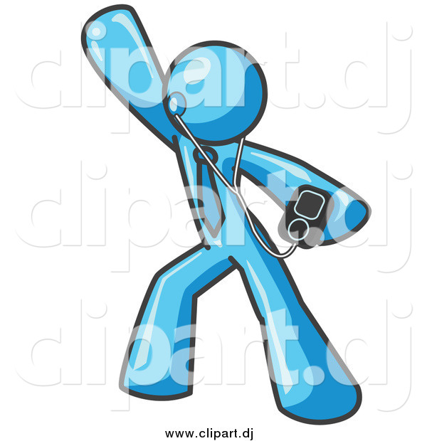 Vector Clipart of a Light Blue Man Dancing to Music
