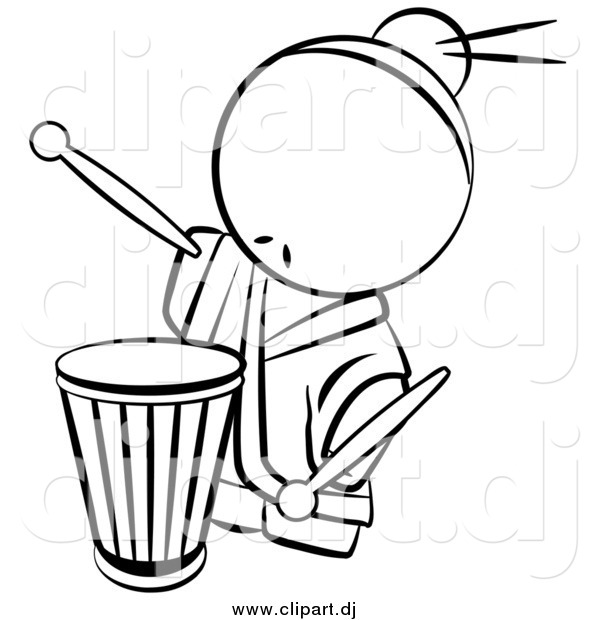 Vector Clipart of a Lineart Chinese Male Drummer