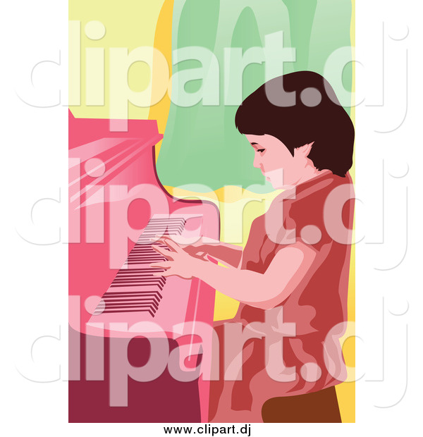 Vector Clipart of a Little Girl Pianist Entertaining