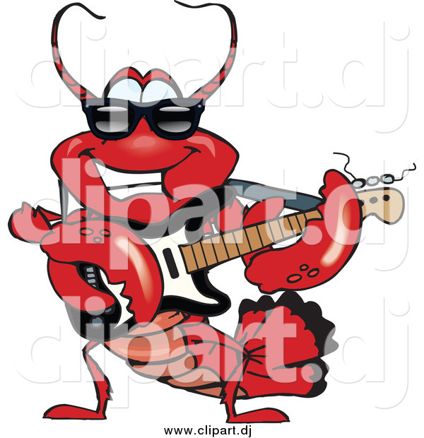 Vector Clipart of a Lobster Character Wearing Shades and Playing an Electric Guitar