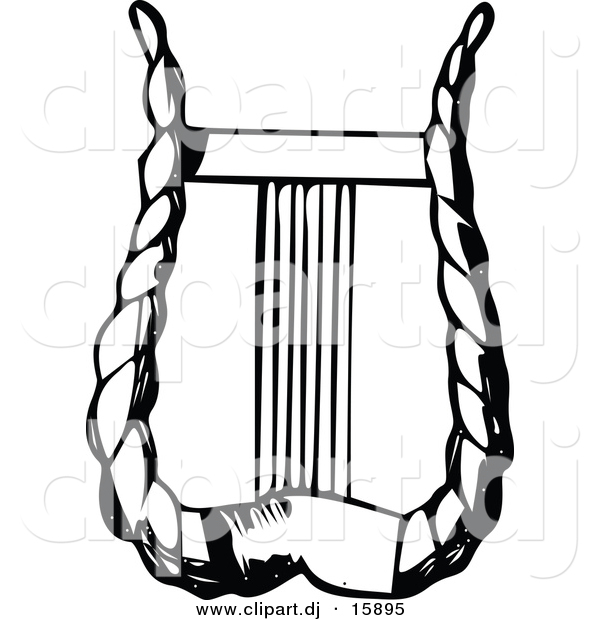 Vector Clipart of a Lyre Instrument - Black and White Vintage Design #3