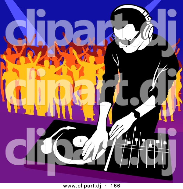 Vector Clipart of a Male DJ Mixing Music While People Dance in the Background