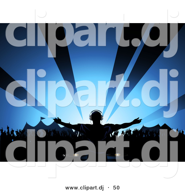 Vector Clipart of a Male Dj Playing Music at a Summer Festival