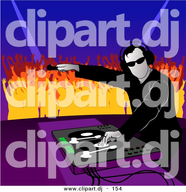 Vector Clipart of a Male DJ Playing Music to Dancing Crowd of Young People