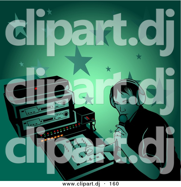 Vector Clipart of a Male DJ Talking Through Microphone at a Party