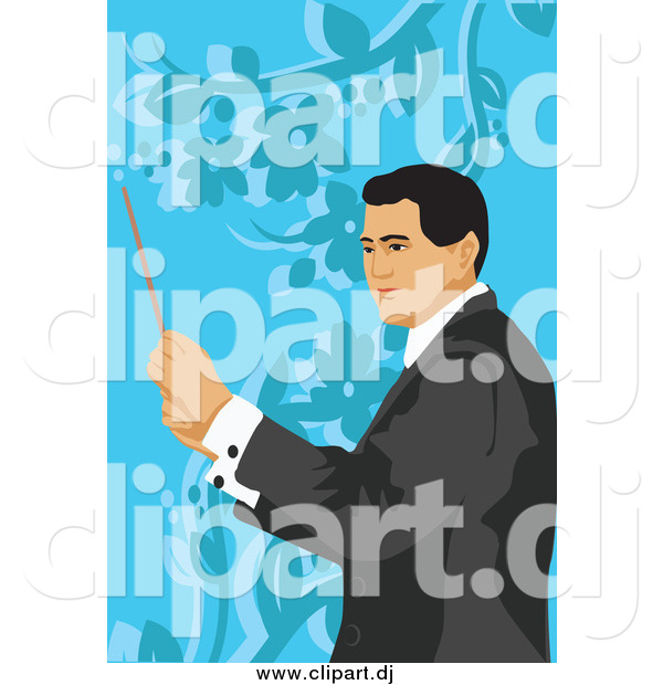 Vector Clipart of a Male Music Conductor over Blue Floral