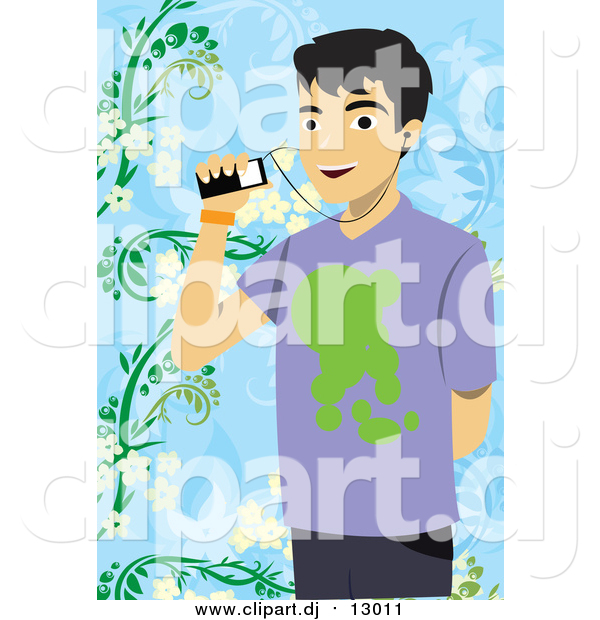 Vector Clipart of a Man Listening to Music Through His Cell Phone