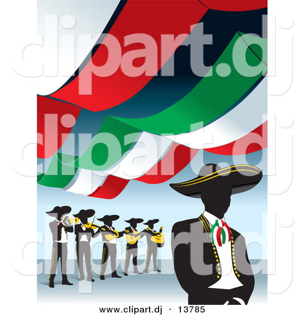 Vector Clipart of a Mariachi Band Under Mexican Banners