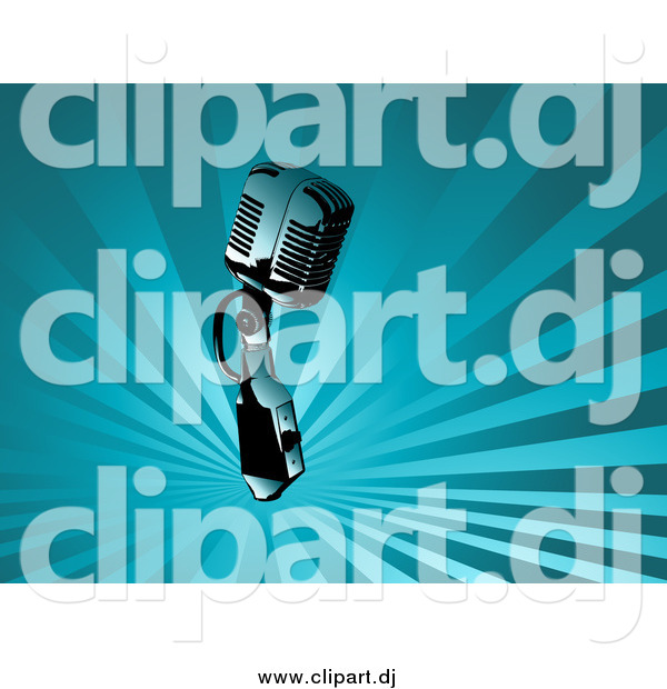 Vector Clipart of a Microphone over a Background of Blue Rays