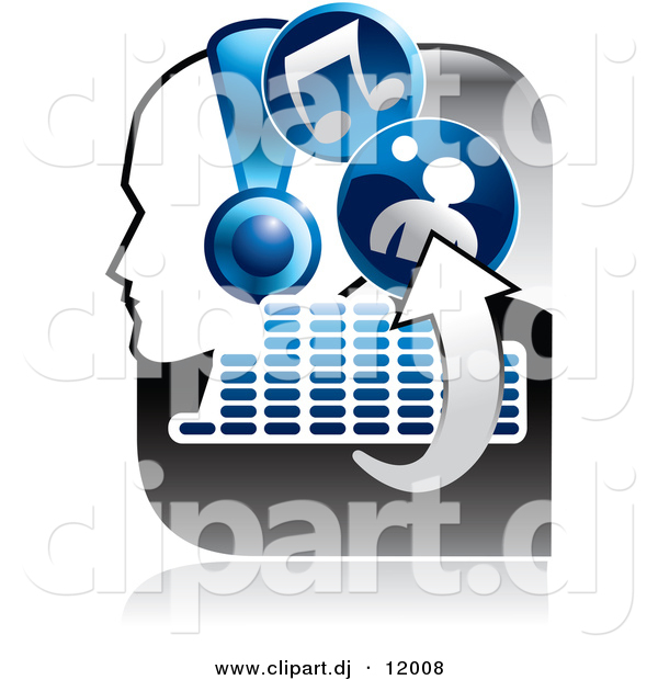 Vector Clipart of a Music Icon Featuring a Person Wearing Headphones, Arrows, Equalizer, and Music Notes
