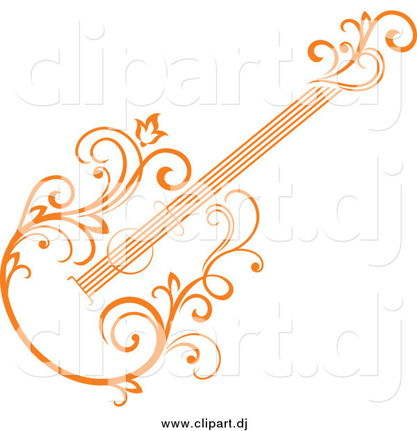 Vector Clipart of a Orange Floral Guitar Tilted
