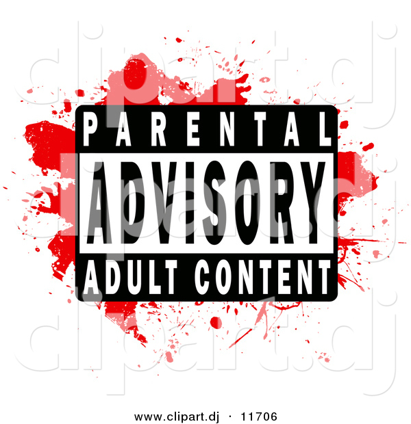 Vector Clipart of a Parental Advisory Adult Content Label over Blood Red Grunge Background
