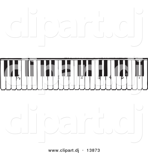 Vector Clipart of a Piano Keyboard Keys - Black and White Vintage Version