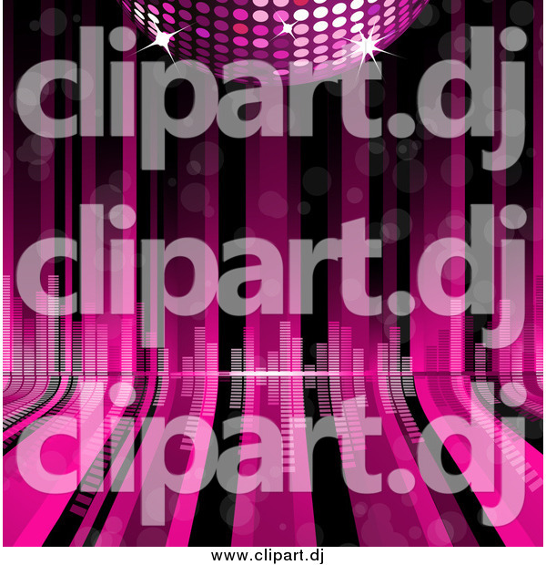Vector Clipart of a Pink Disco Ball over Curving Lines with Equalizer Bars
