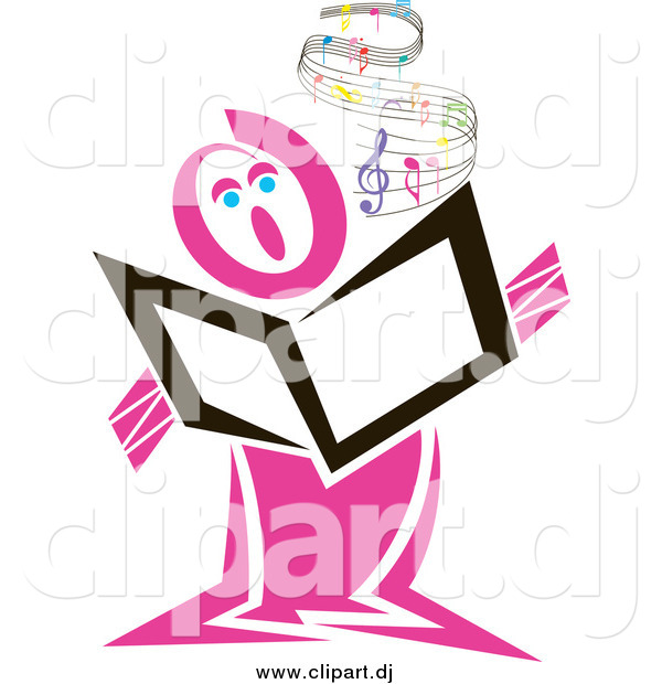 Vector Clipart of a Pink Singer with Flowing Sheet Music