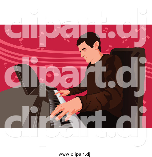Vector Clipart of a Professional Pianist Man over Pink Music Notes