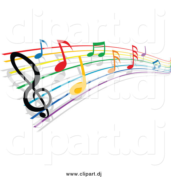 Vector Clipart of a Rainbow Staff and Colorful Music Notes