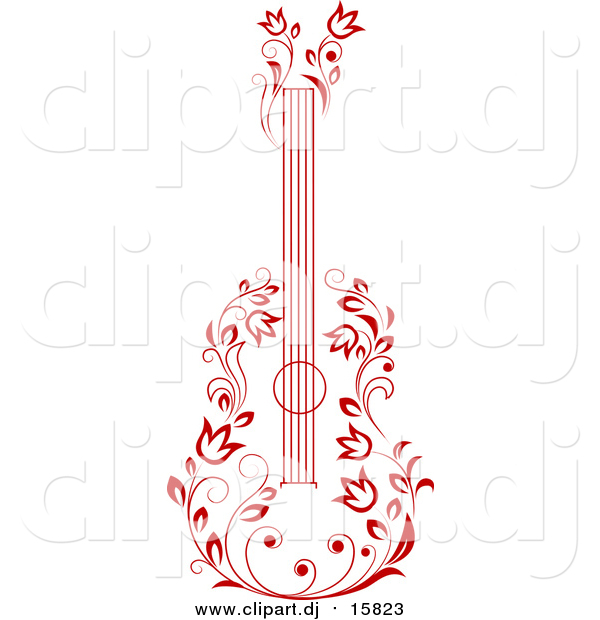 Vector Clipart of a Red Floral Guitar