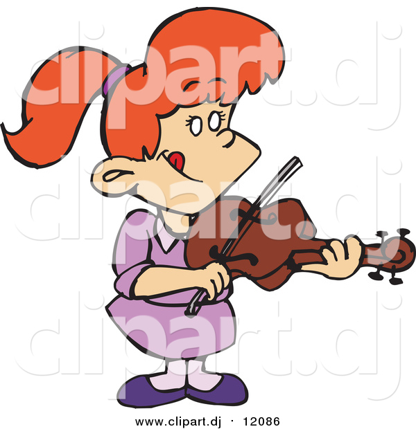 Vector Clipart of a Red Haired White Girl Playing a Violin