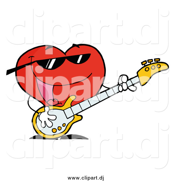 Vector Clipart of a Red Heart Playing a Guitar and Singing