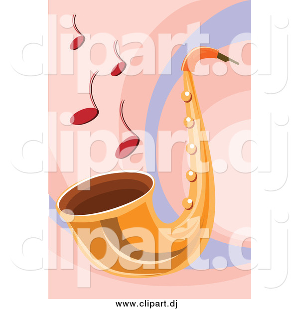 Vector Clipart of a Red Music Notes Rising from a Golden Saxophone