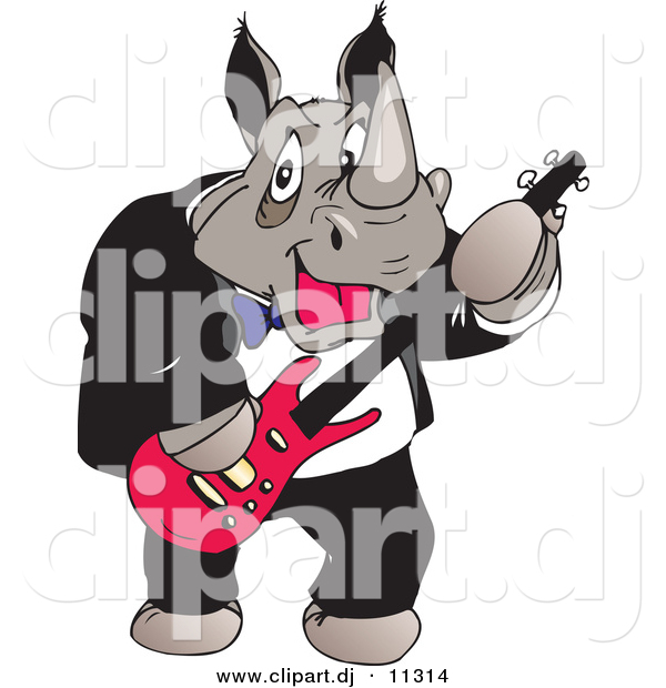 Vector Clipart of a Rhino Playing an Electric Guitar