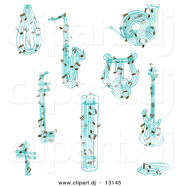 Vector Clipart of a Seamless Background of Blue Musical Instruments and Notes