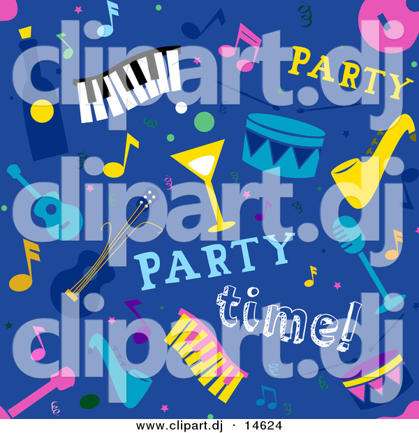 Vector Clipart of a Seamless Blue Music Themed Party Background