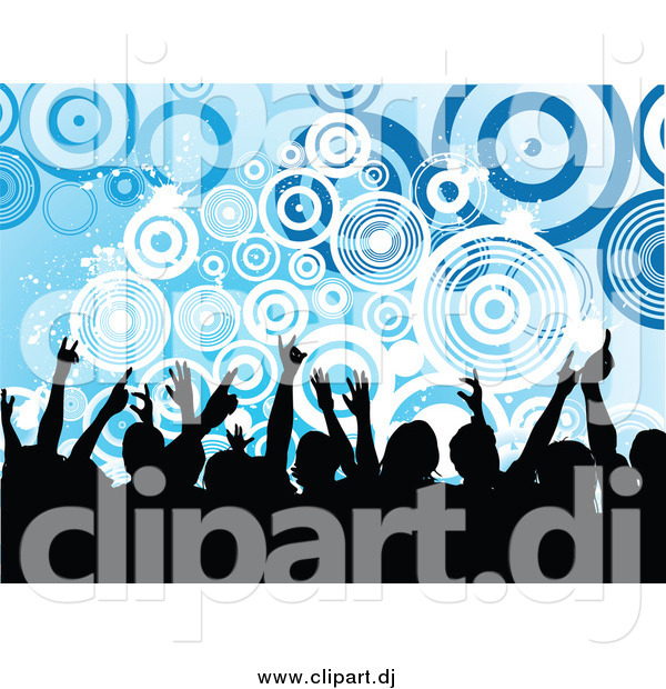 Vector Clipart of a Silhouetted Crowd over Grungy Blue Circles