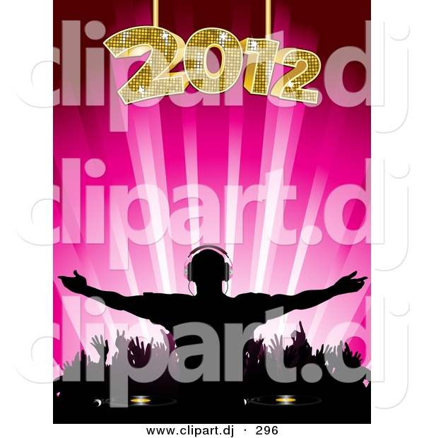 Vector Clipart of a Silhouetted Dj at 2012 Party on Pink Background