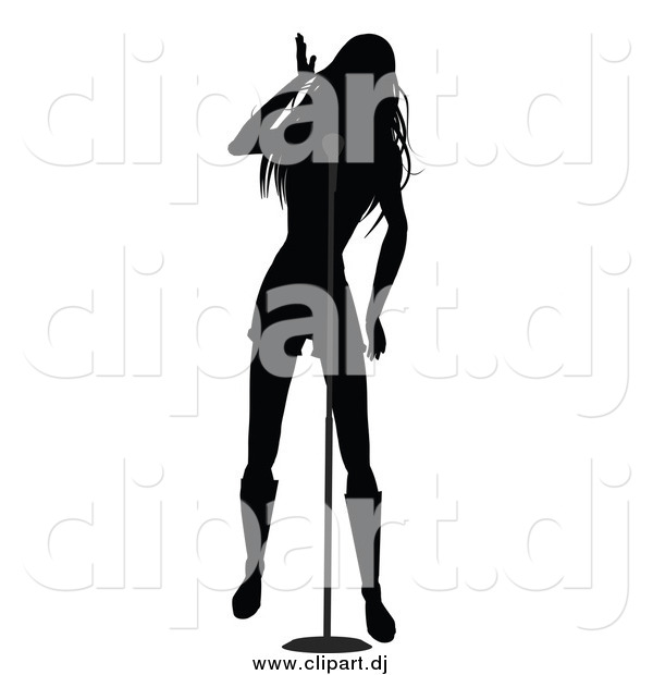 Vector Clipart of a Silhouetted Female Singer with a Microphone