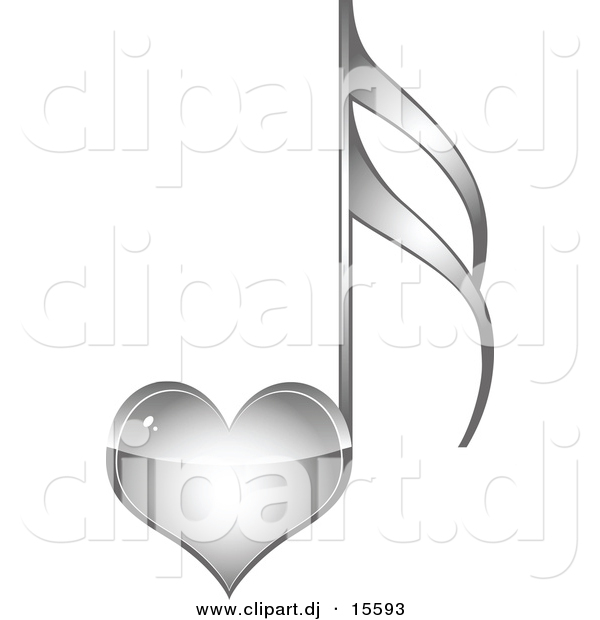 Vector Clipart of a Silver Love Heart Music Note