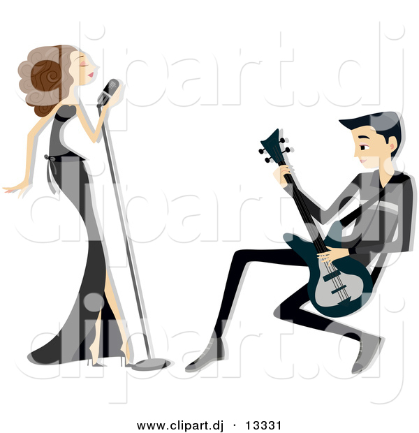 Vector Clipart of a Singer and Guitarist Performing Together - Cartoon Version