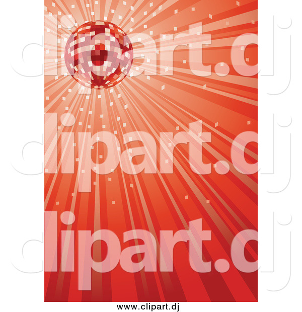 Vector Clipart of a Sparkly Disco Ball and Red Ray Background