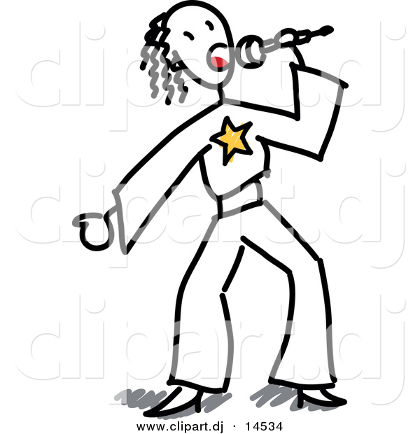 Vector Clipart of a Stick Figure Girl Singing into a Microphone