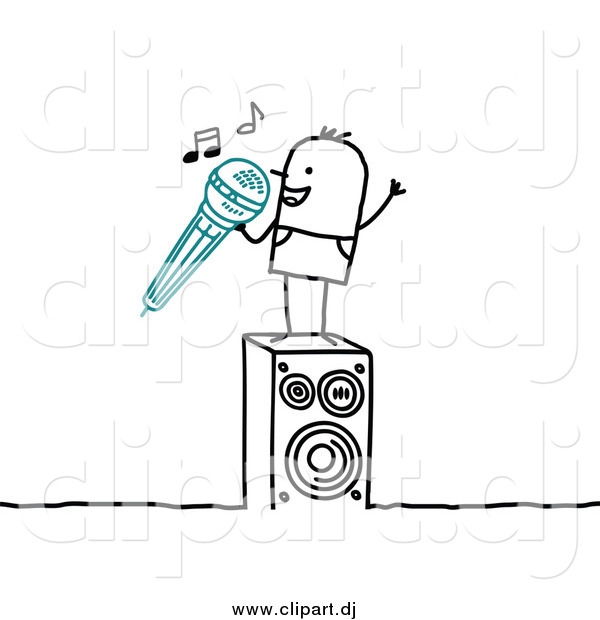 Vector Clipart of a Stick Man Singing Karaoke