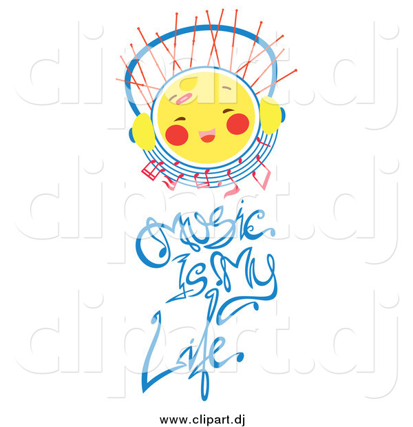 Vector Clipart of a Sun Character with Headphones over Music Is My Life Text