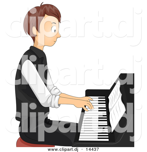 Vector Clipart of a Teen Cartoon Boy Playing Piano